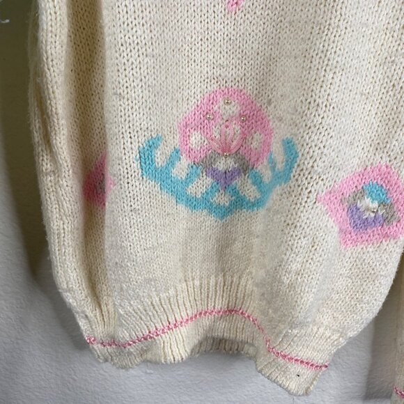 Vintage Mister Noah Sweater Multicolor Sz M Pastel Pearls Cottage Core 90's 80's - Picture 8 of 13